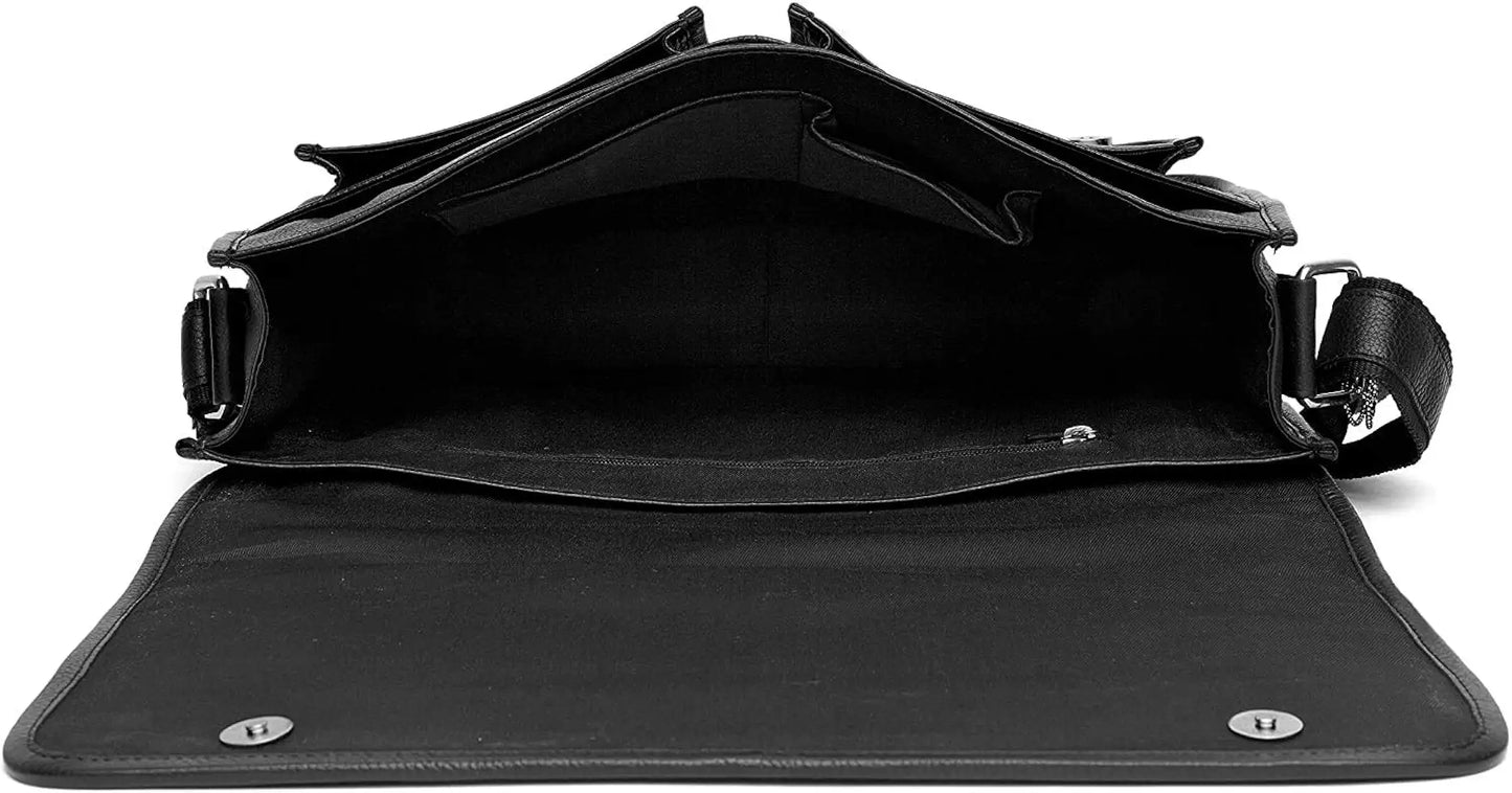 WildHorn Urban Edge100% Leather Laptop Messenger Black Men's Bag