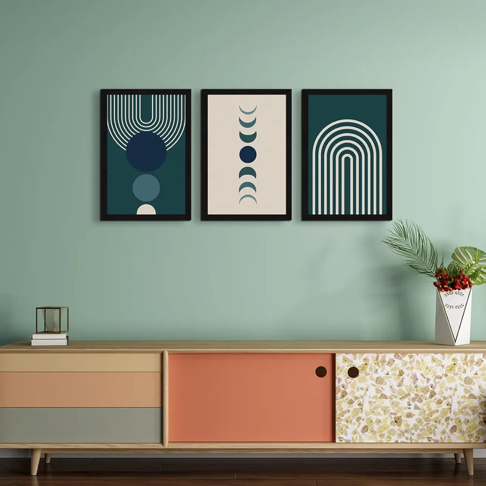 ArtX Paper Bohemian Shapes Wall Painting Boho Framed Painting Set Of 3