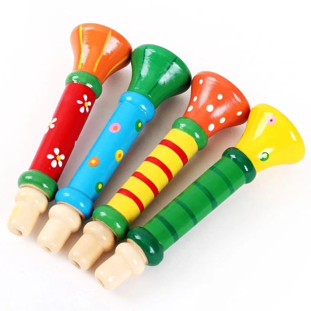 Trinkets & More™ - Wooden Trumpets Colourful | Birthday Return Gift | Whistle Musical Instrument | Toys Kids 2+ Years
