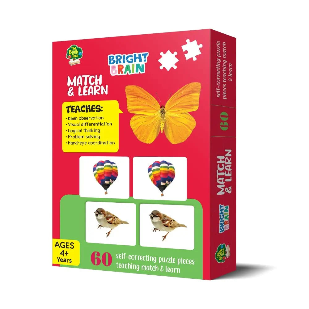 The Book Tree Bright Brain Match and Learn 60 Piece Jigsaw Puzzle for Preschoolers, Educational Toy for Learning Picture Matching, Gifts for Kids Ages 3 to 6 by Majestic Book Club