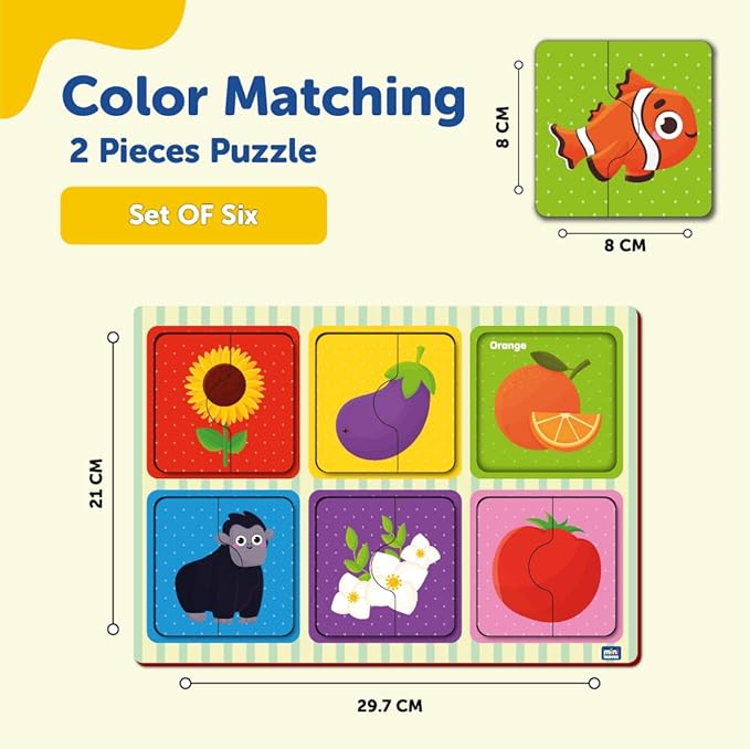 Mini Leaves 2 Piece Puzzle for Kids | Colors Jigsaw Puzzle | Set of 6 Wooden Puzzles for Kids | Educational Toys for Kids