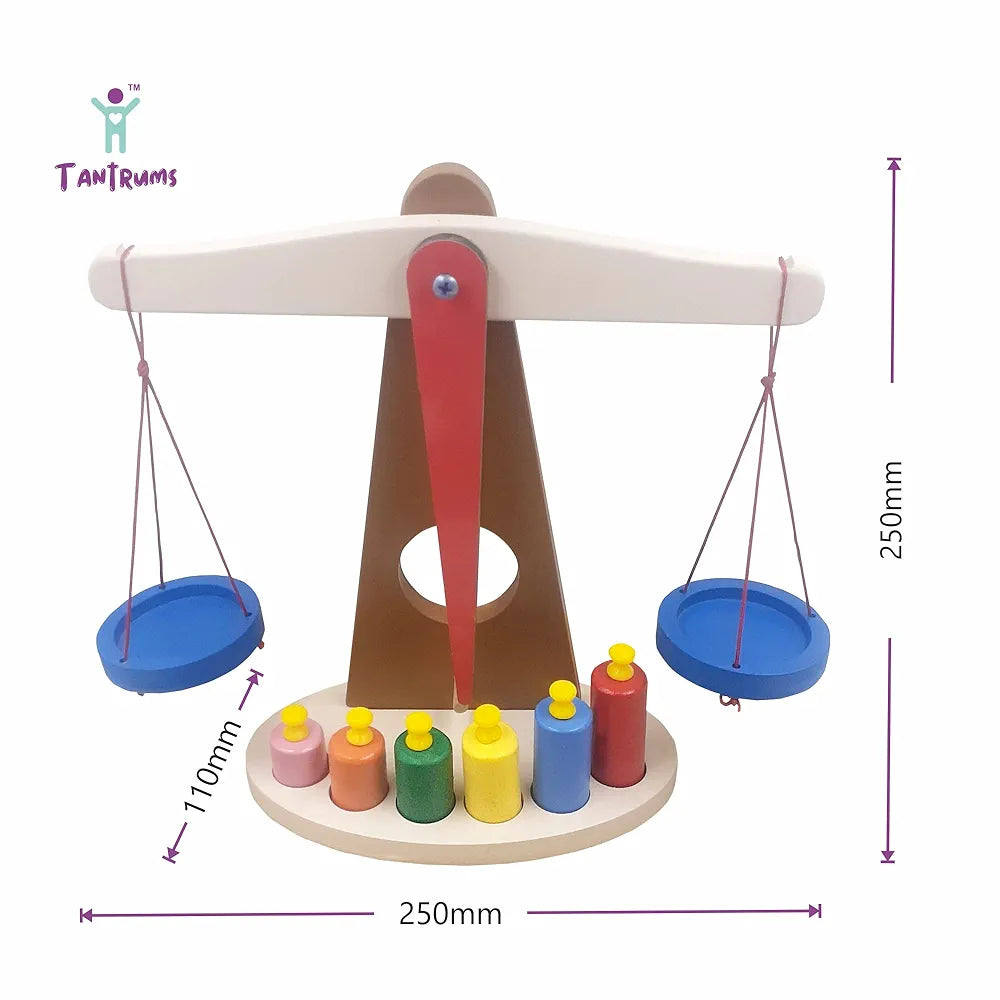 Tantrums Wooden Weighing Balance Toy for Colorful Weights Pre-School Learning Game | Pan Balance Scale for Kids | Education Puzzle Learning Aid for Kids