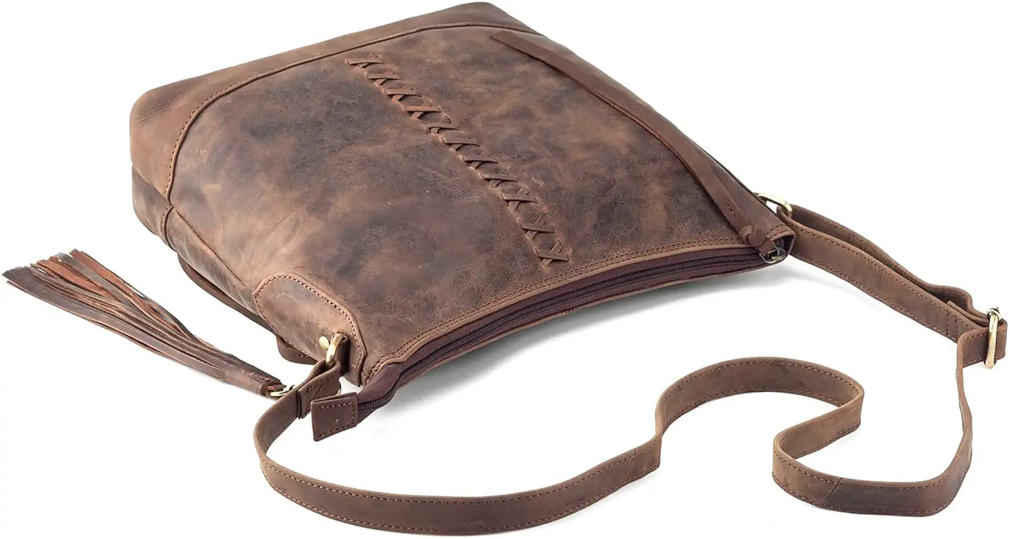 Goatter Hunter Leather 12" Inch Sling Cross-Bodybag/Shoulder Bag For Girls And Women - Brown