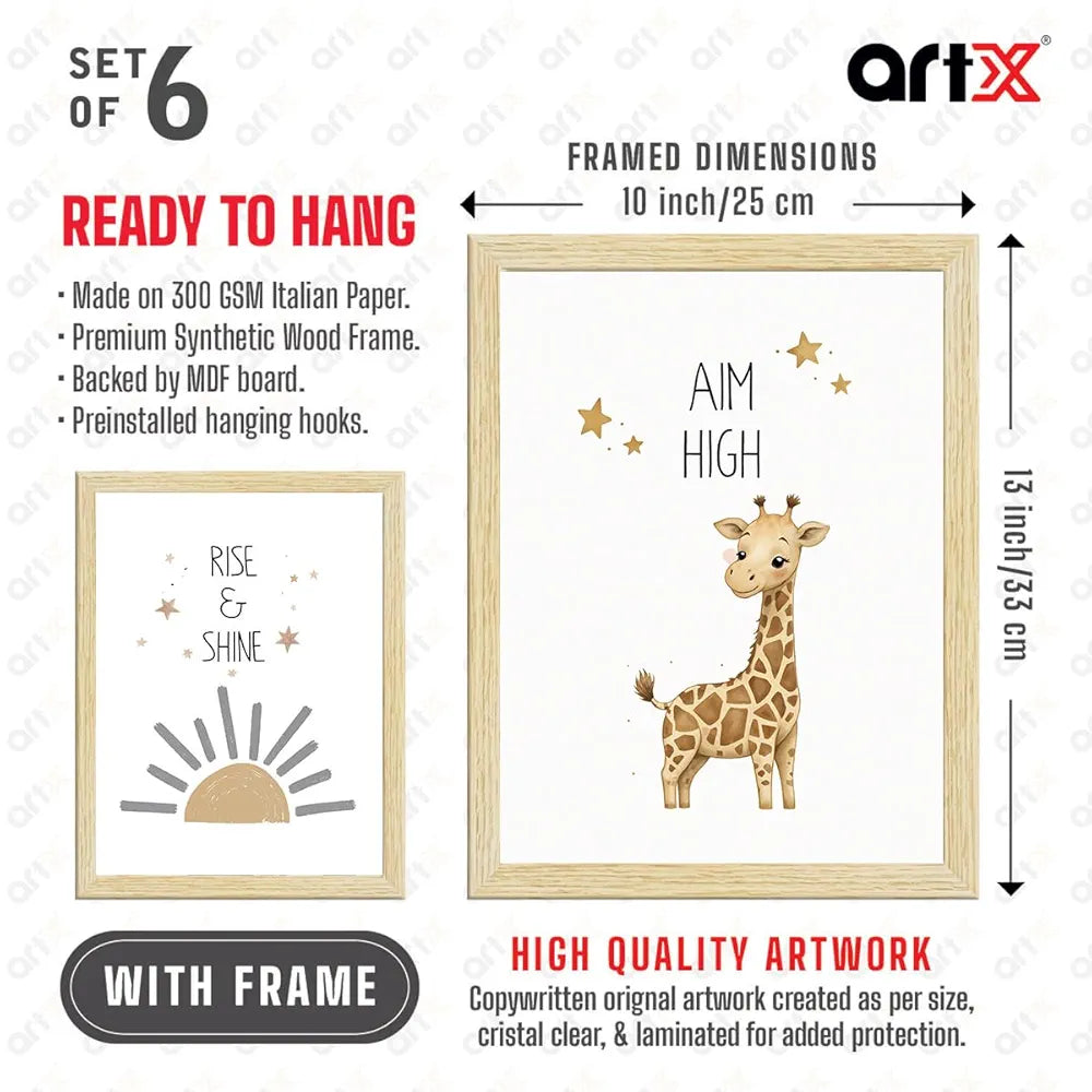 ArtX Wall Paintings Animals-03 Kids Room Wall Frame Kids Room Set Of 6