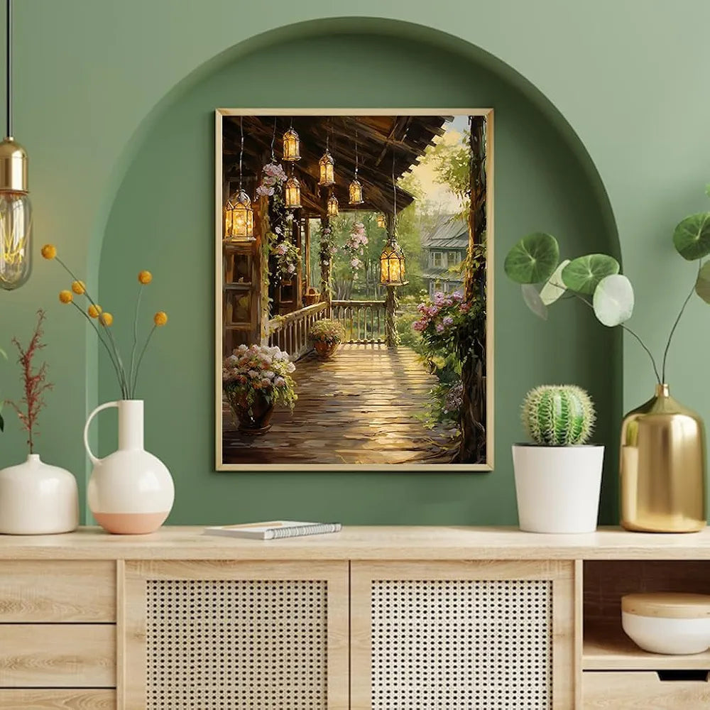 HASTHIP® DIY Paint by Numbers Kit Countryside Hallway DIY Oil Paint by Numbers Canvas Wall Decoration DIY Number Painting Natural Scenery Oil Paint Home Decoration, 40 x 50 cm