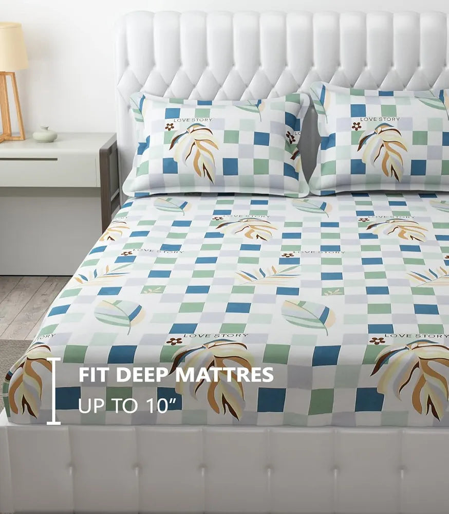 Fresh From Loom Fitted Floral Bedsheet King Size Bed With Two Pillow Cover Elastic 144 Tc Multi Color
