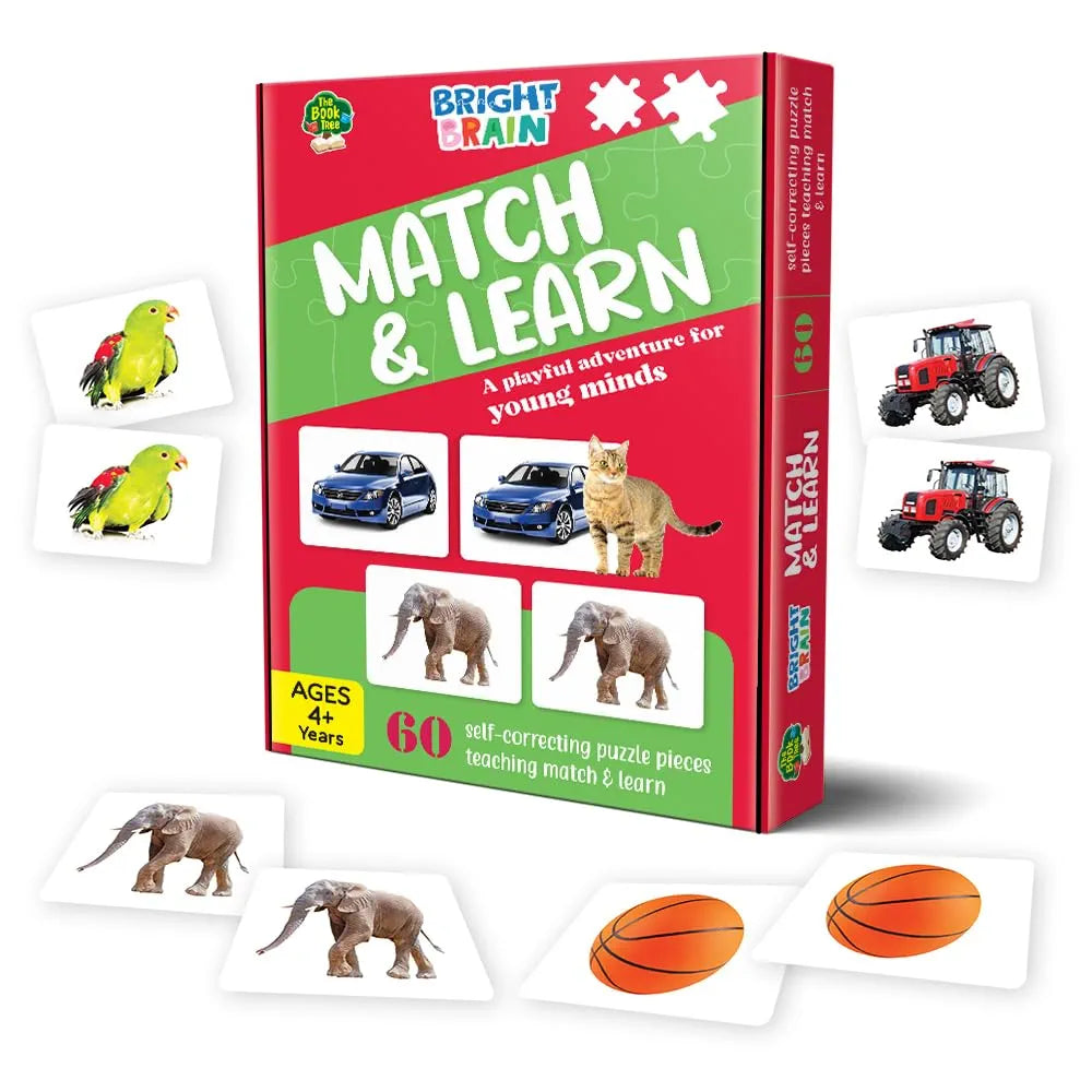 The Book Tree Bright Brain Match and Learn 60 Piece Jigsaw Puzzle for Preschoolers, Educational Toy for Learning Picture Matching, Gifts for Kids Ages 3 to 6 by Majestic Book Club