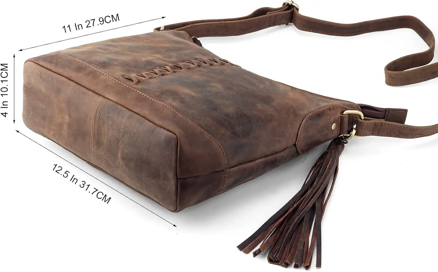Goatter Hunter Leather 12" Inch Sling Cross-Bodybag/Shoulder Bag For Girls And Women - Brown