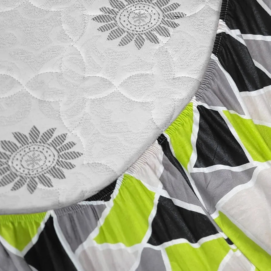 Divine Casa 144 TC 100% Cotton Abstract Print Green Super Soft Bedsheet Elastic Fitted King Size Bed Colour Jolly Green