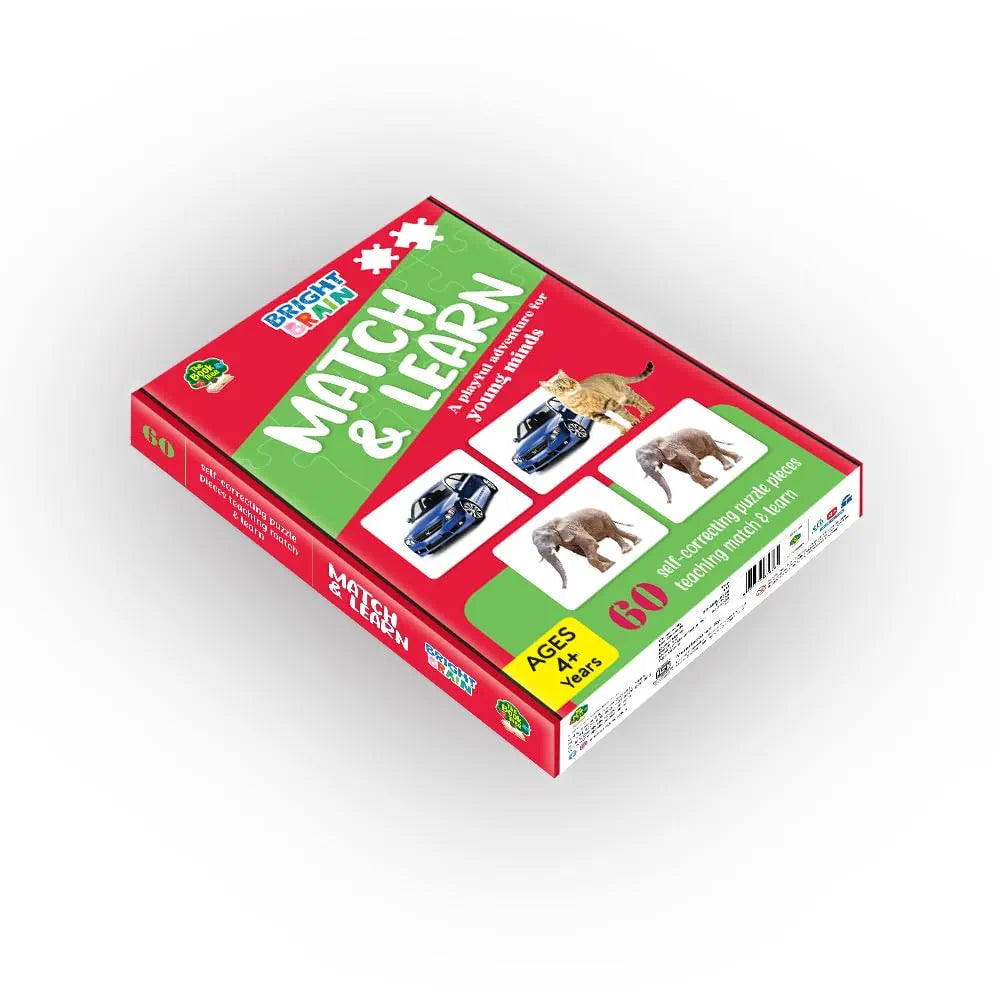 The Book Tree Bright Brain Match and Learn 60 Piece Jigsaw Puzzle for Preschoolers, Educational Toy for Learning Picture Matching, Gifts for Kids Ages 3 to 6 by Majestic Book Club