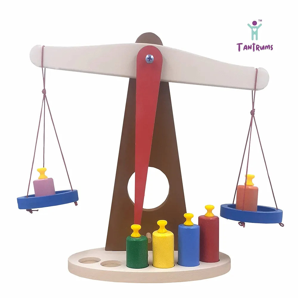 Tantrums Wooden Weighing Balance Toy for Colorful Weights Pre-School Learning Game | Pan Balance Scale for Kids | Education Puzzle Learning Aid for Kids