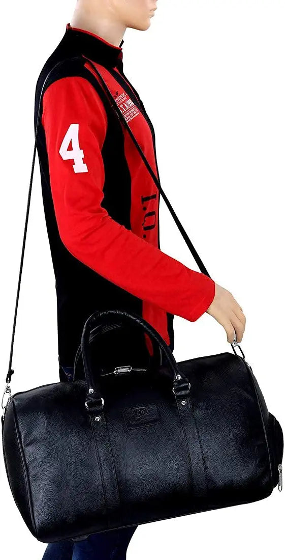 Leather World 46 L Vegan Textured Leatherette Stylish & Spacious Weekender Travel Duffle Luggage Bag with Detachable Shoulder Strap for Men & Women, Black