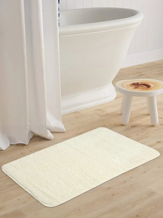 Saral Home Neo Shaggy Yarn Anti-Skid Bath Mats Colour Ivory