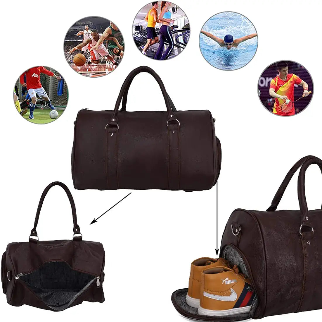 Leather World Duffle Bag for Travel with Shoe Pocket for Men and Women Made of Textured Leatherette with Detachable Shoulder Strap Cabin Bag