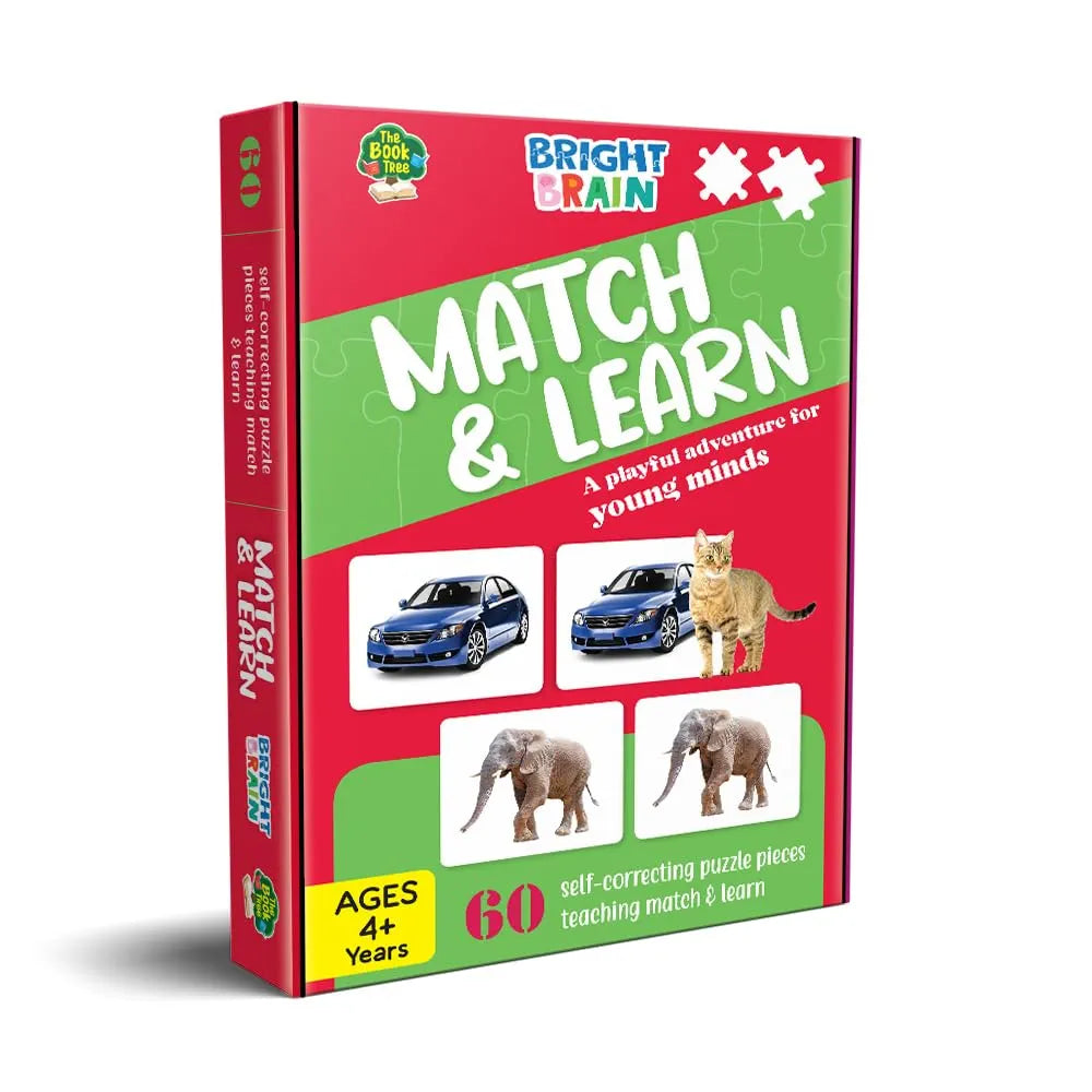 The Book Tree Bright Brain Match and Learn 60 Piece Jigsaw Puzzle for Preschoolers, Educational Toy for Learning Picture Matching, Gifts for Kids Ages 3 to 6 by Majestic Book Club