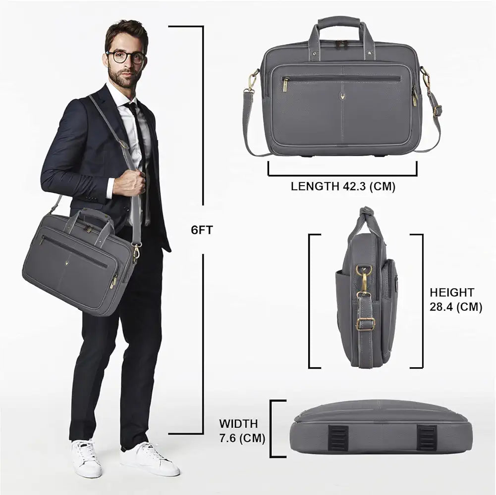 WildHorn Leather 15 inch Laptop Bag for Men I Padded Laptop Compartment I Carry Handles with Adjustable Strap