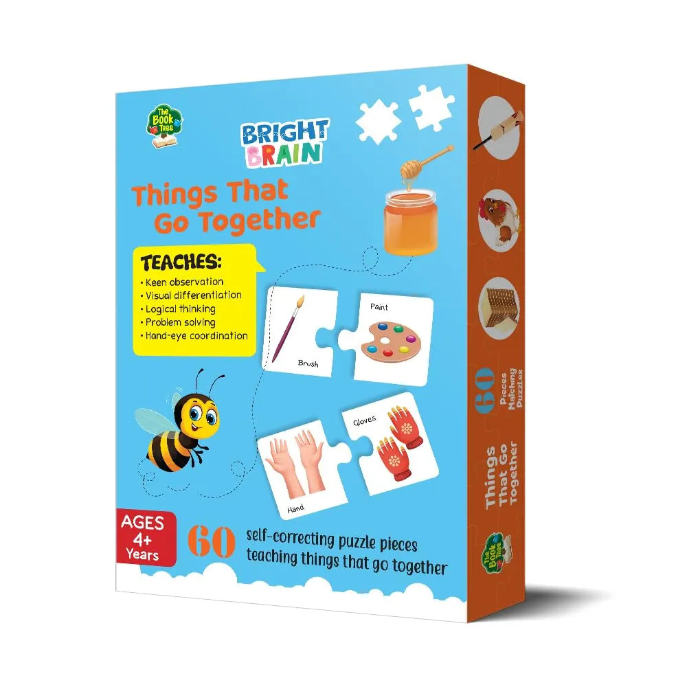 THE BOOK TREE Bright Brain Things That Go Together 60 Piece Jigsaw Puzzle For Preschoolers, Educational Toy For Learning Matching Pictures With It'S Pair By Majestic Book Club, For Kid