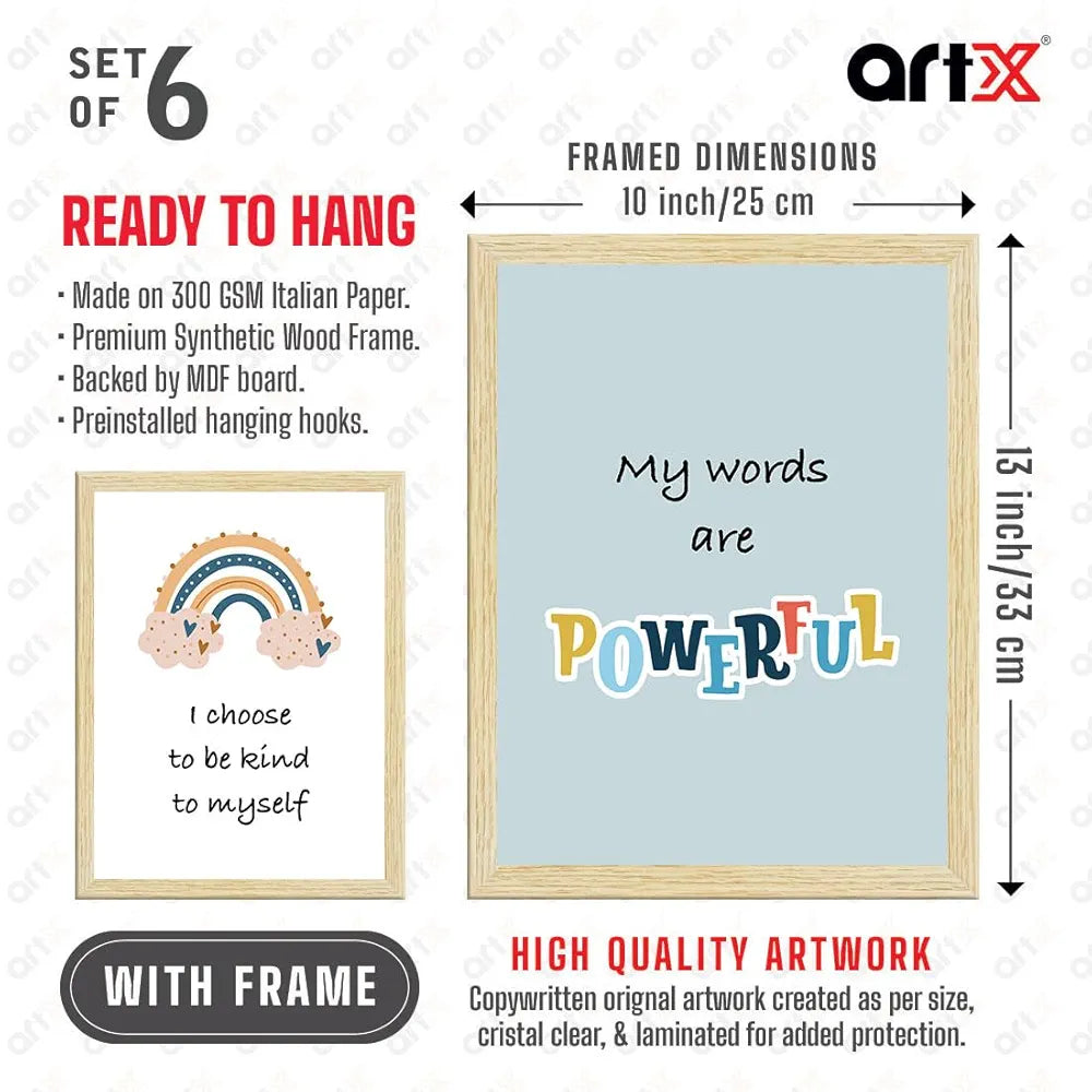 ArtX Motivational -07 Quotes Wall Art A4 Size Multicolor Synthetic Wood Frames Set Of 6
