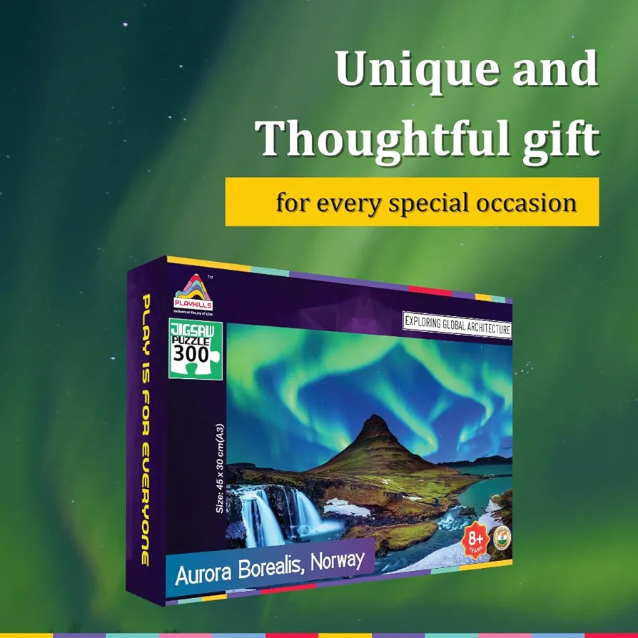 Playhills Aurora Borealis, Northern Lights Landscape Wooden Jigsaw Puzzle for Children and Adults 8+ Years| Focus, Mind Relaxation Puzzles Family and Activity Games