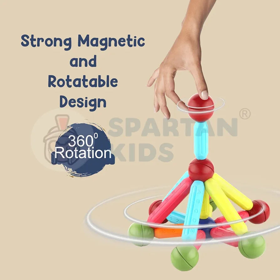 SPARTAN KIDS Magnetic Building Sticks Blocks Learning Sticks and Balls, Educational Magnet Building Blocks, Activities Toys for Toddlers, for 3+ Years Old