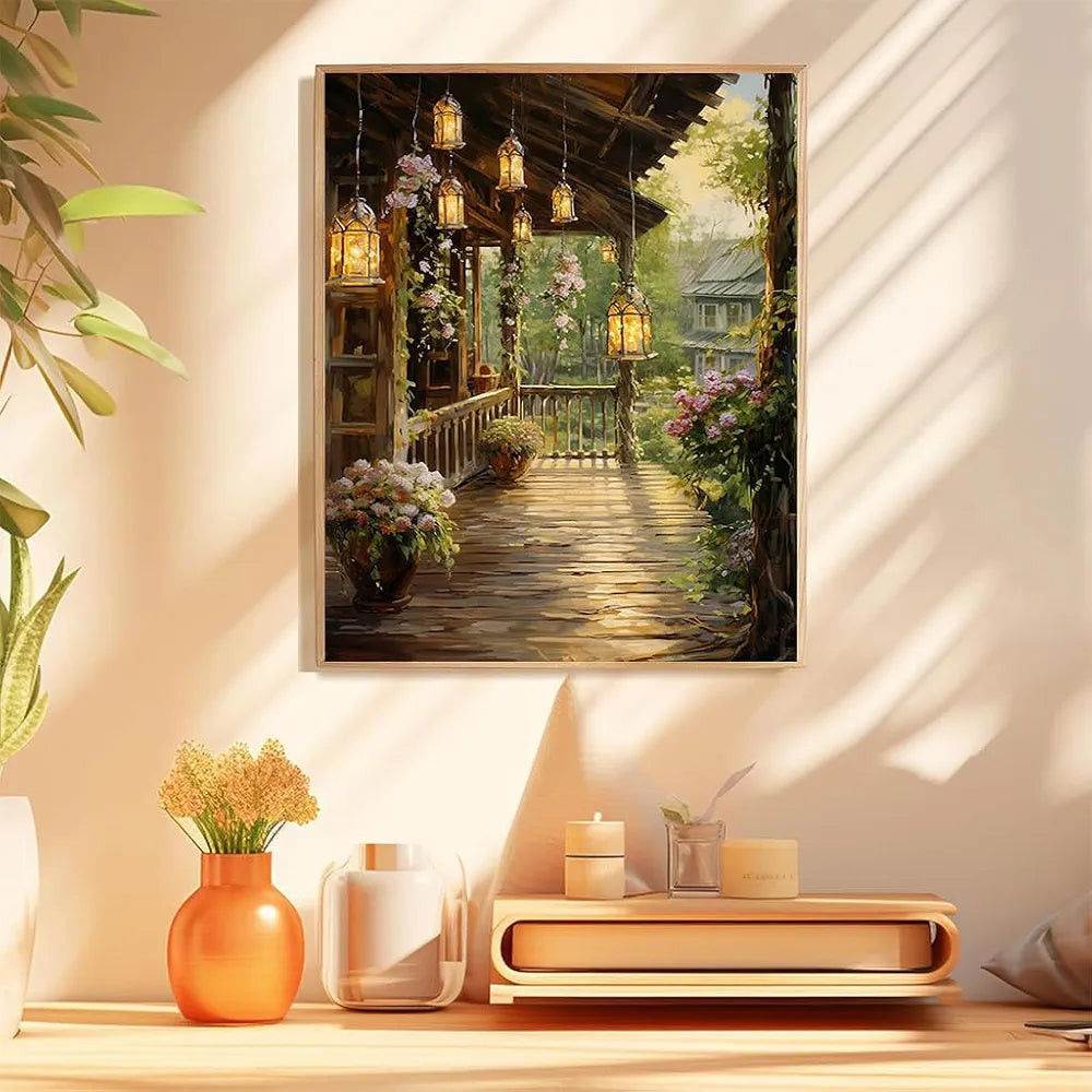 HASTHIP® DIY Paint by Numbers Kit Countryside Hallway DIY Oil Paint by Numbers Canvas Wall Decoration DIY Number Painting Natural Scenery Oil Paint Home Decoration, 40 x 50 cm