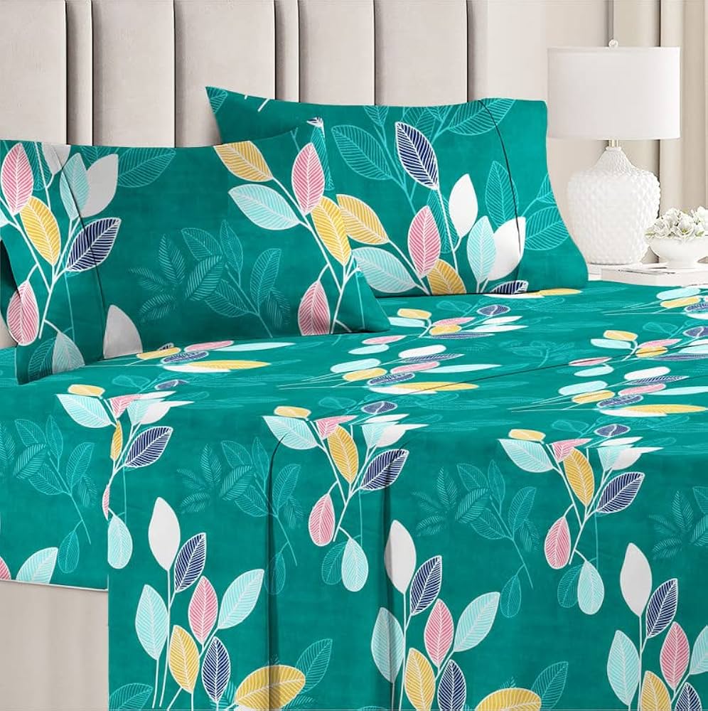 BSB Home Premium Double Bedsheet with 2 Pillow Covers 160 TC 3 Pcs Set Green and Blue