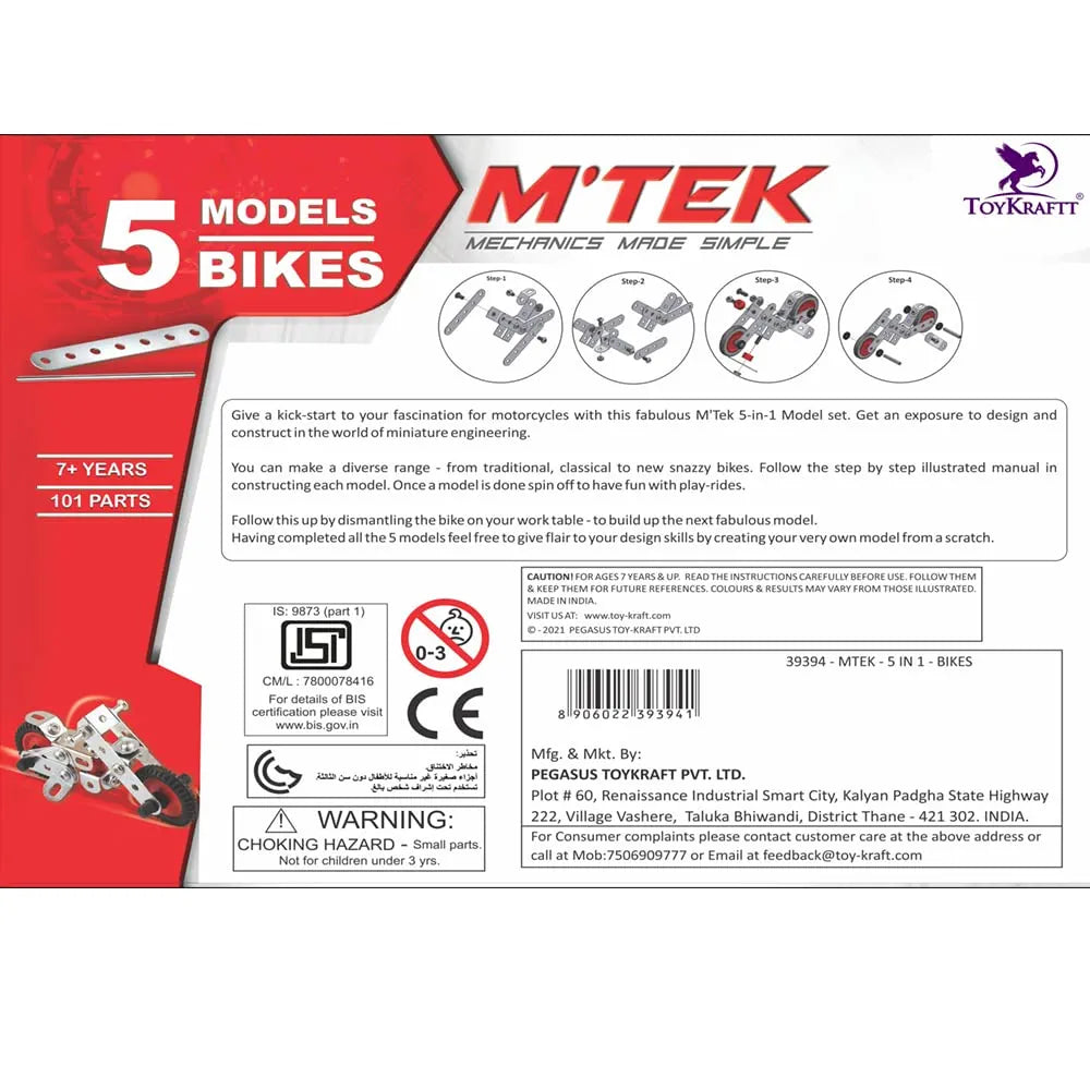 Toykraft: Mechanics Toys for Boys Girls, Mechanic Set, Birthday Gift for Boys Girls 5 6 7 8-Year-Old, STEM Toys, Ultimate Science Kit, Construction Set - 5-in-1 Multicolor