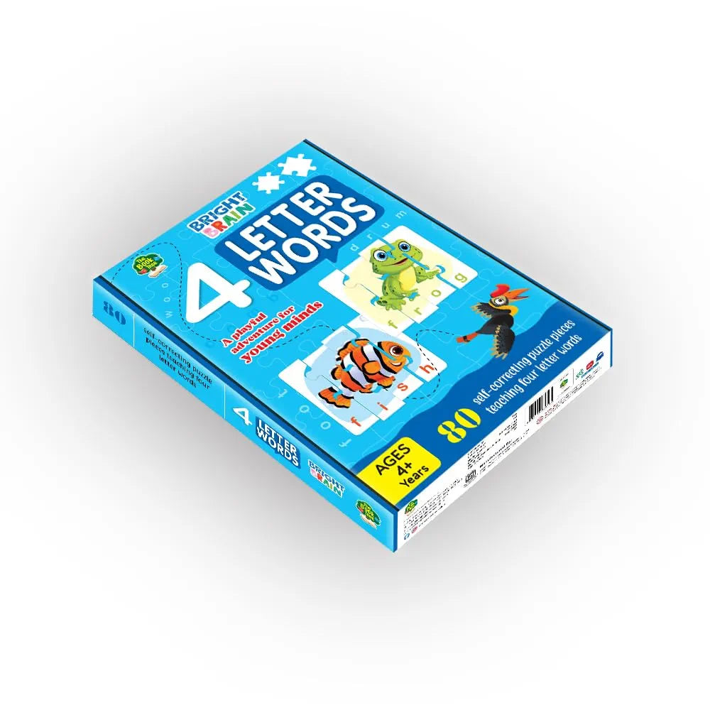 THE BOOK TREE Bright Brain 4 Letter Words Puzzle - Learn To Spell 20 Four Letter Words 80 Pieces- Beautiful Colorful Pictures , Gift Box By Majestic Book Club, For Kid