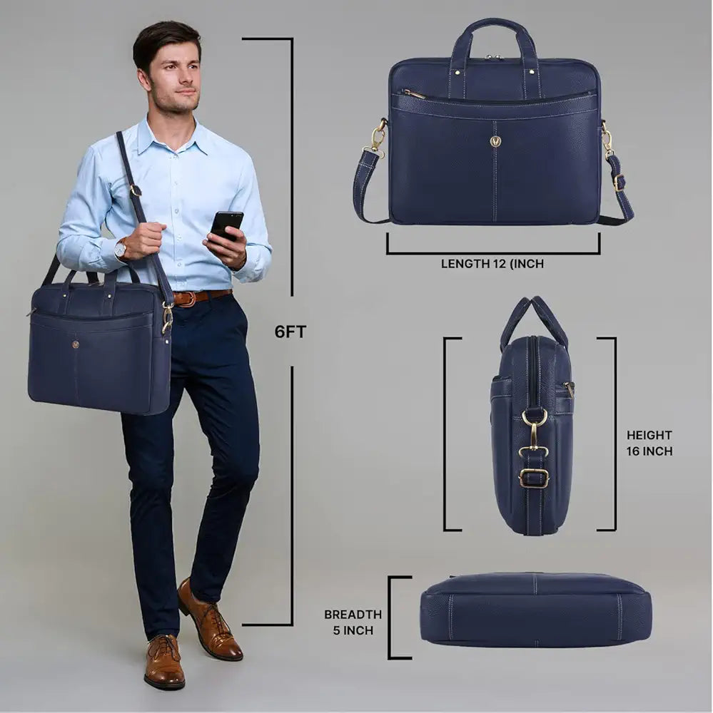 WildHorn Leather 15 inch Laptop Messenger Bag for Men I Padded Laptop Compartment with Adjustable Strap I Extra Zip Compartments I DIMENSION : L-16 inch W-3.2 inch H-13 inch