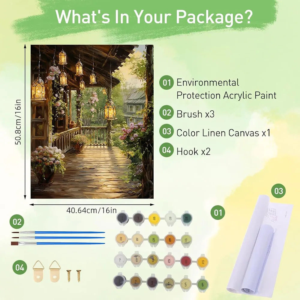 HASTHIP® DIY Paint by Numbers Kit Countryside Hallway DIY Oil Paint by Numbers Canvas Wall Decoration DIY Number Painting Natural Scenery Oil Paint Home Decoration, 40 x 50 cm