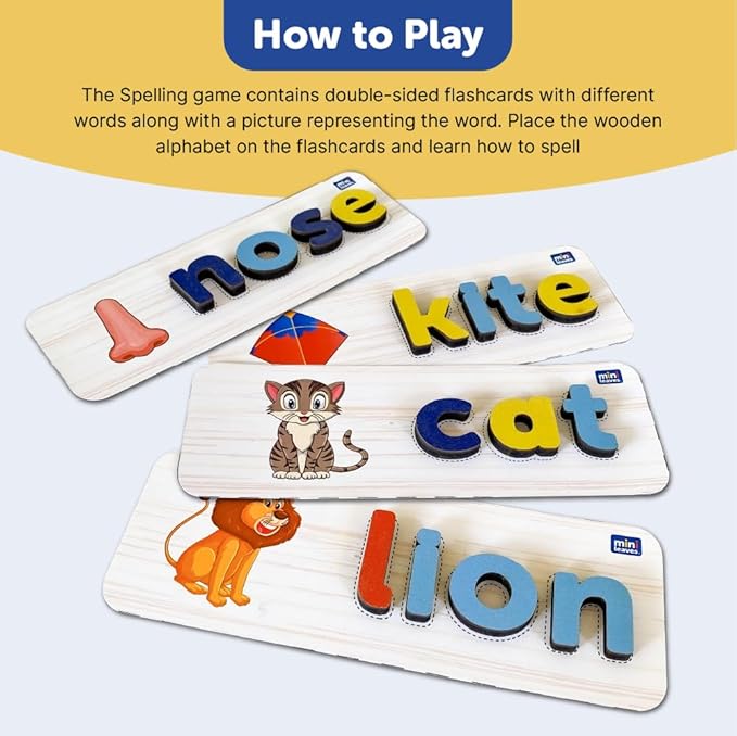 Mini Leaves Spell and Learn Letter Matching Wooden Alphabet Game With Flash Cards | 52 Pieces