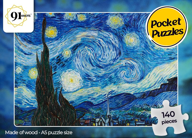 91knots Vincent Van Gogh's-starry Night Wooden Jigsaw Puzzle 140 Pieces | Brain Booster Games & Toys for Above 5+ Years