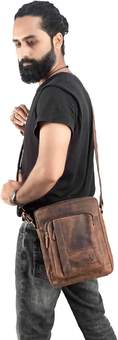 Goatter Unisex Hunter Leather Multi Pockets 11" Messenger Bag, GTHT-02