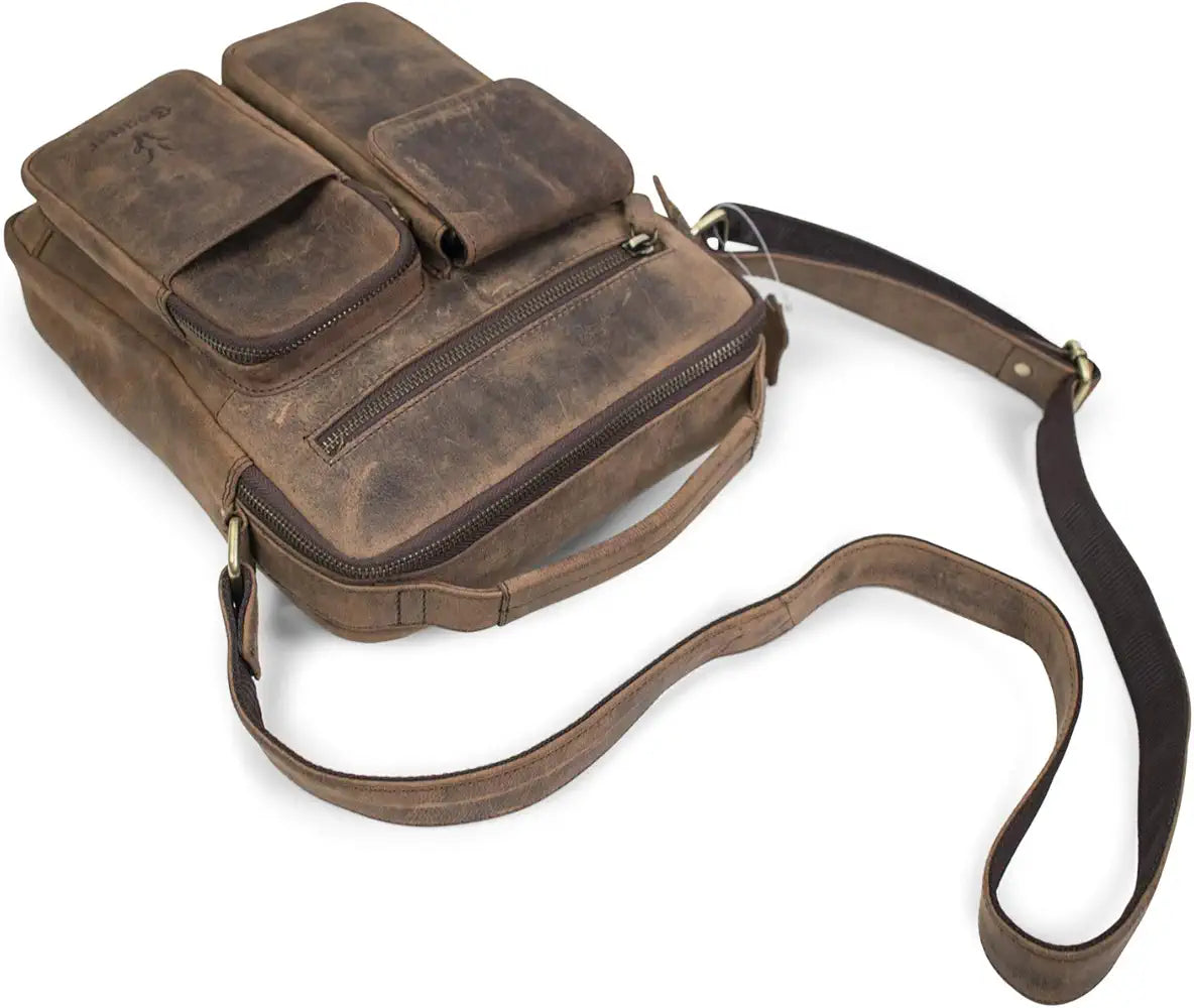 Goatter Hunter Leather 11”Inch Multi Pocket Men's Messenger Bags, GTHT-07
