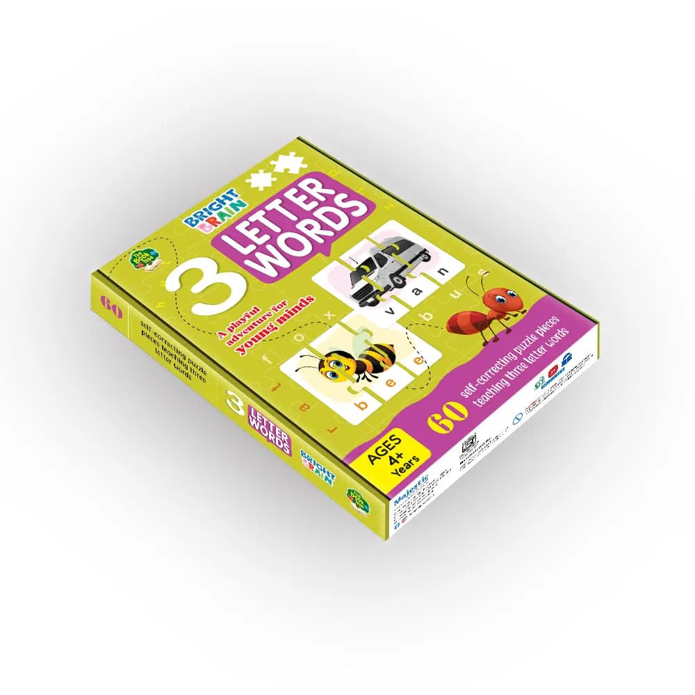 THE BOOK TREE Bright Brain 3 Letter Words Puzzle - Learn To Spell 20 Three Letter Words 60 Pieces- Beautiful Colorful Pictures Age 4+ Gift Box By Majestic Book Club, For Kid