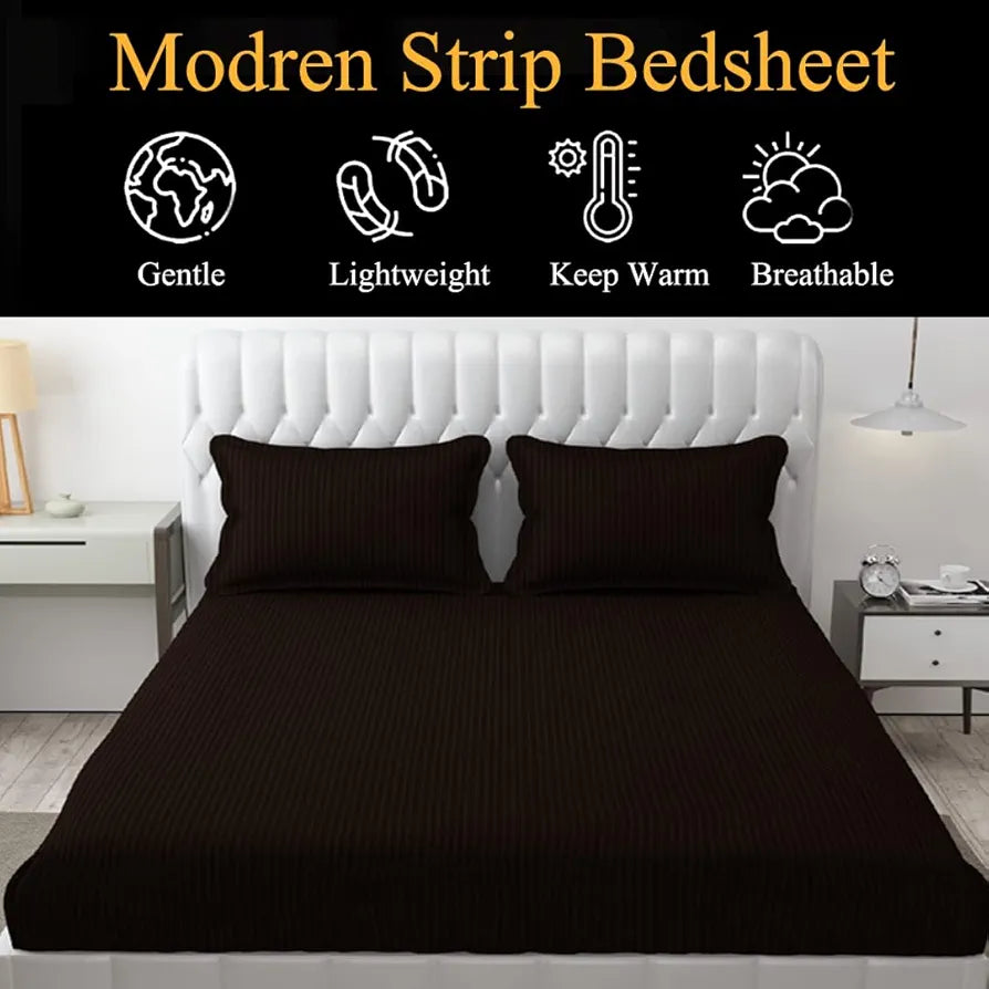 Fresh From Loom Soft Skin Safe Breathable King Size Flat Bedsheets Double Bedsheet Set with 2 Pillow Covers Coffee