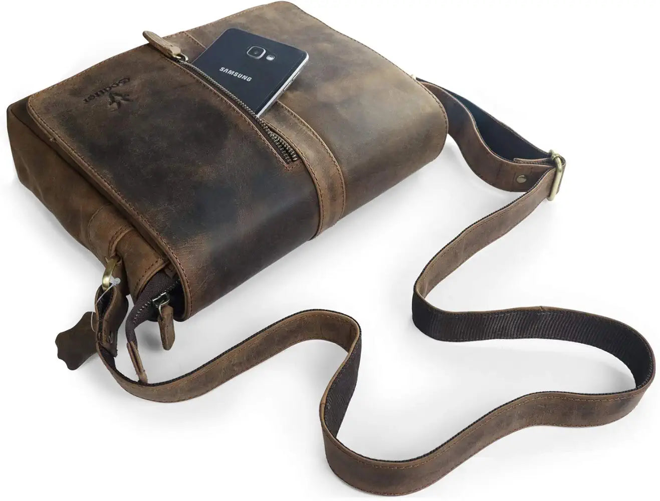 Goatter Mens Genuine Leather 11" Inch Messenger Bag