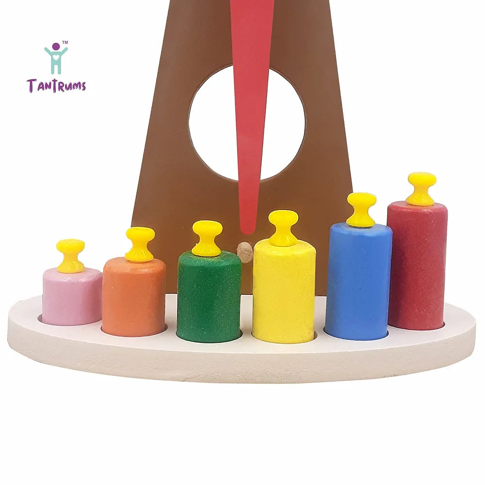 Tantrums Wooden Weighing Balance Toy for Colorful Weights Pre-School Learning Game | Pan Balance Scale for Kids | Education Puzzle Learning Aid for Kids
