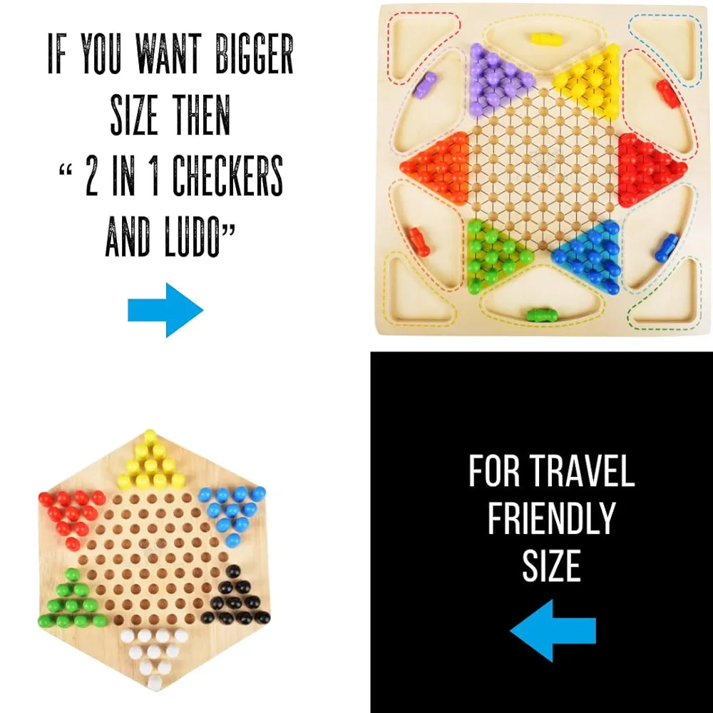 Trinkets & More - Wooden Chinese Checkers Hexagon with Wooden Marbles Board Games Superb Family Game Perfect Adults and Kids Gift Fun Toys 3+ Years