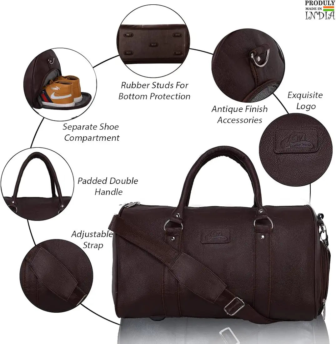 Leather World Duffle Bag for Travel with Shoe Pocket for Men and Women Made of Textured Leatherette with Detachable Shoulder Strap Cabin Bag