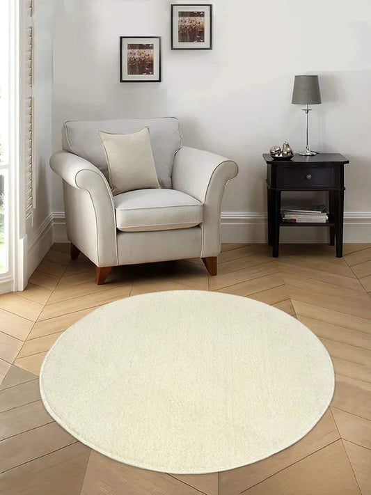 Saral Home Neo Shaggy Yarn Anti-Skid Round Mats Colour Ivory