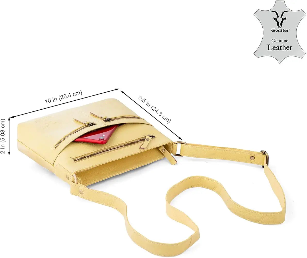 Goatter Genuine Soft Leather Multi Pocket 10" Inch Sling Cross-BodyBag for Girls And Women,