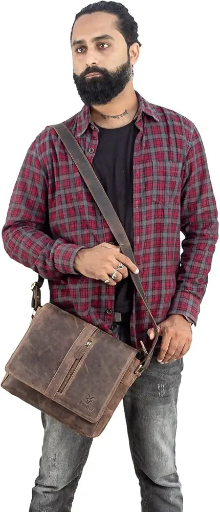 Goatter Mens Genuine Leather 11" Inch Messenger Bag