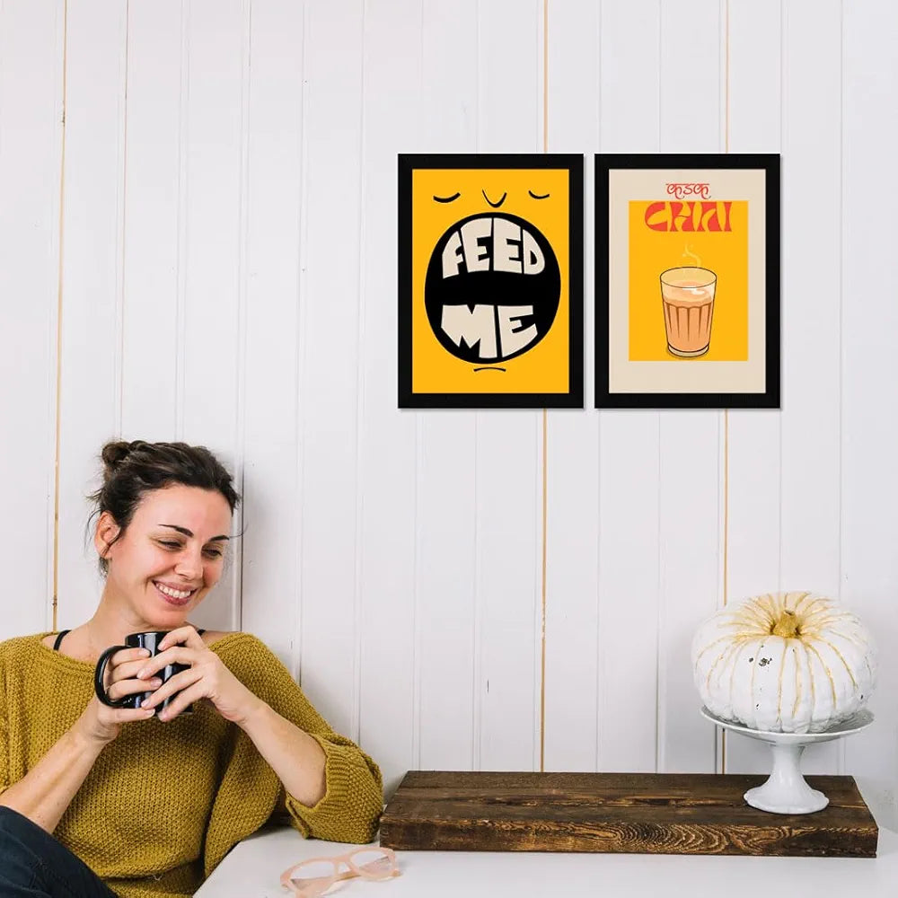 meArtX Paper Kitchen Dining Area Cafe Bar Restaurant Funny Framed Quotes Feed Me Set of 3