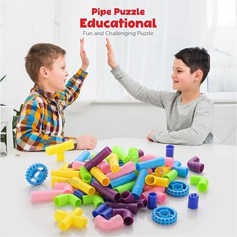Zudo Toys Multi Coloured Educational Play And Learn Plastic Building Block Set Pipes Puzzle
