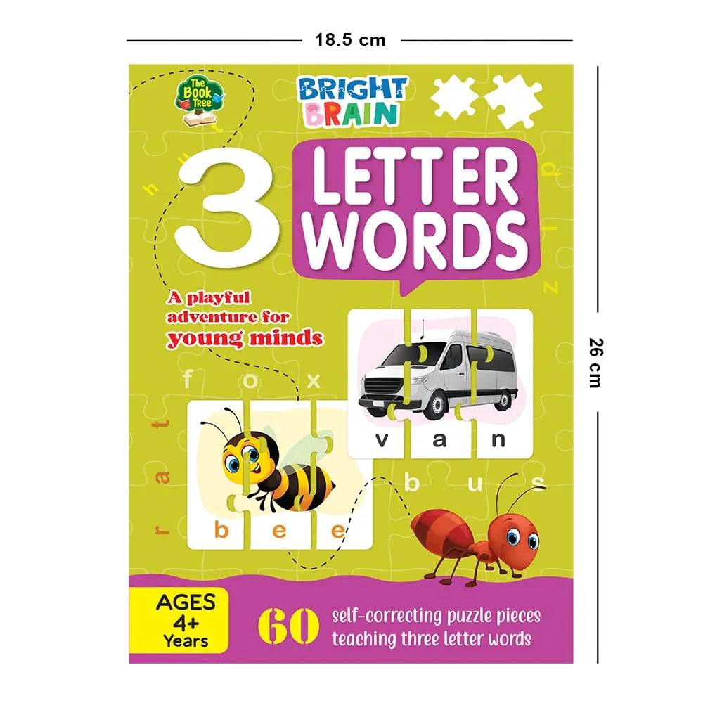 THE BOOK TREE Bright Brain 3 Letter Words Puzzle - Learn To Spell 20 Three Letter Words 60 Pieces- Beautiful Colorful Pictures Age 4+ Gift Box By Majestic Book Club, For Kid