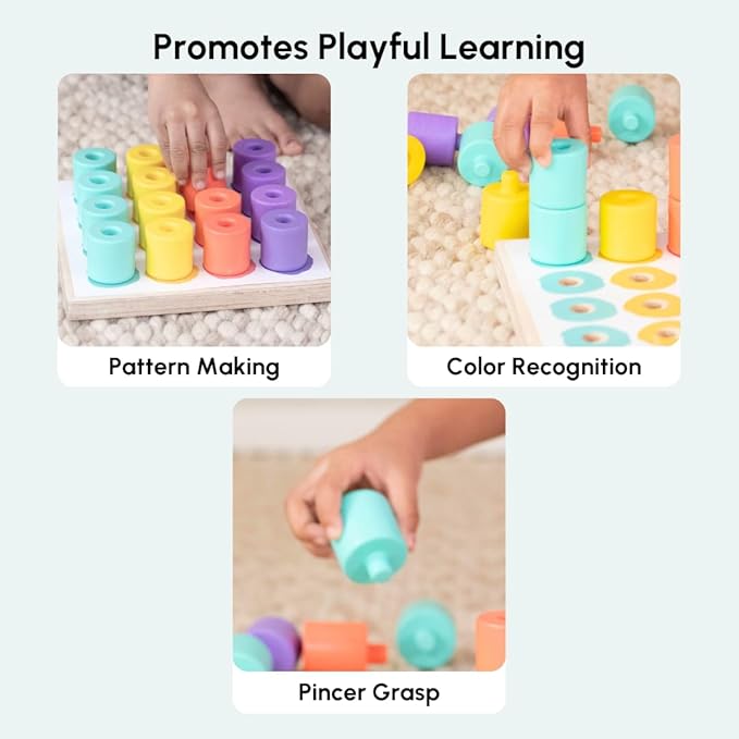 Curious Cub Montessori Stacking and Colour Matching Peg Board | Hand-eye Coordination & Brain Development