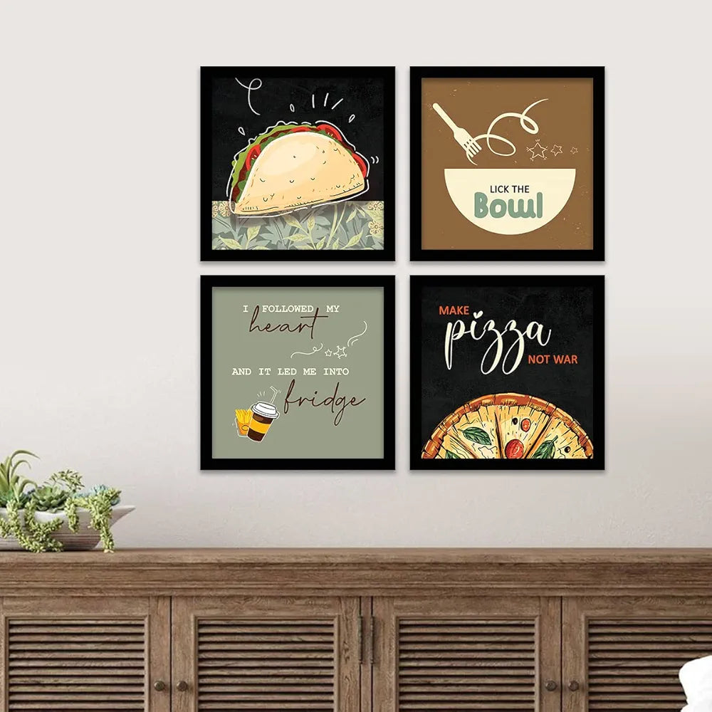 kotart Kitchen Quotes Funny Motivational Lick the Bowl Wall Paintings Set of 4 G
