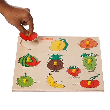 Dreamzberry Wooden Puzzles For Kids Colorful Fruit Shape Kids Puzzle With Wooden Knob