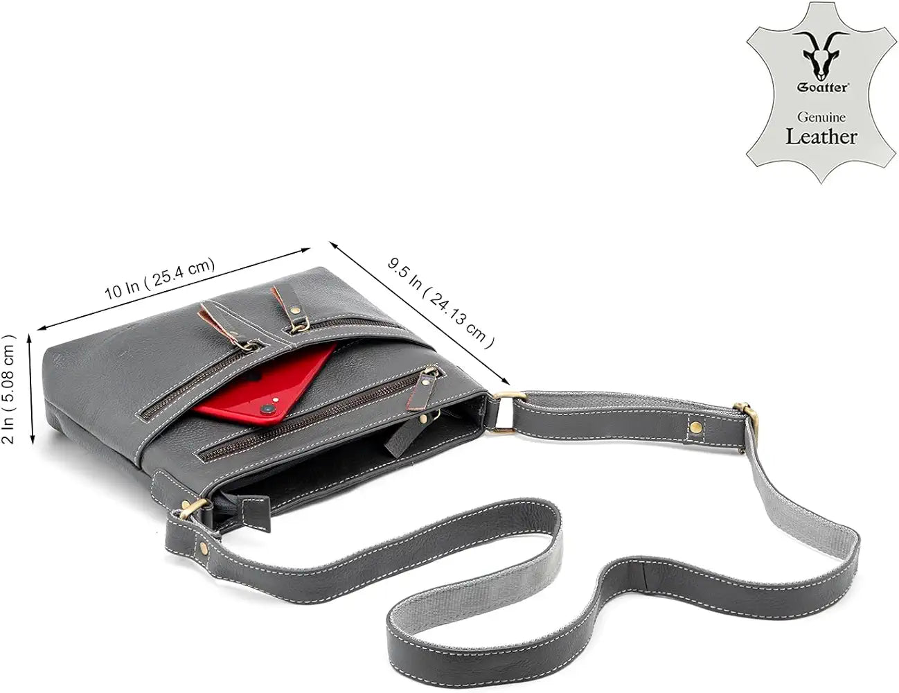 Goatter Genuine Soft Leather Multi Pocket 10" Inch Sling Cross-BodyBag for Girls And Women,